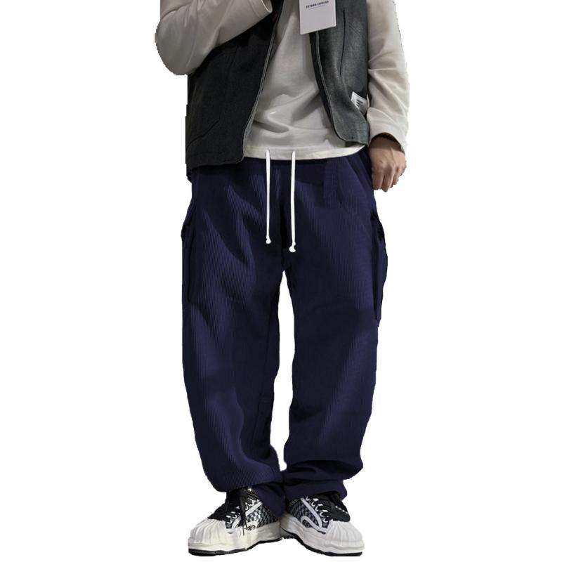 Men's Solid Corduroy Loose Pocket Cargo Pants 9261766639800