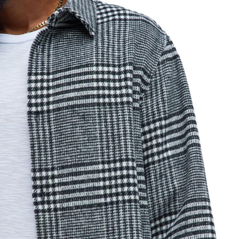 Men's Casual Houndstooth Lapel Long Sleeve Shirt 9884639854776