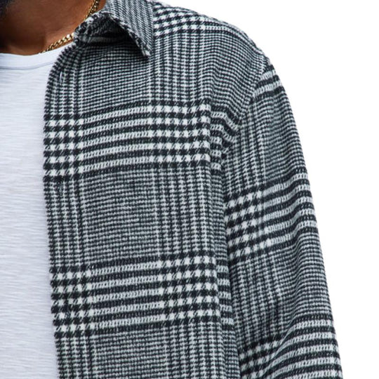 Men's Casual Houndstooth Lapel Long Sleeve Shirt 9884639854776