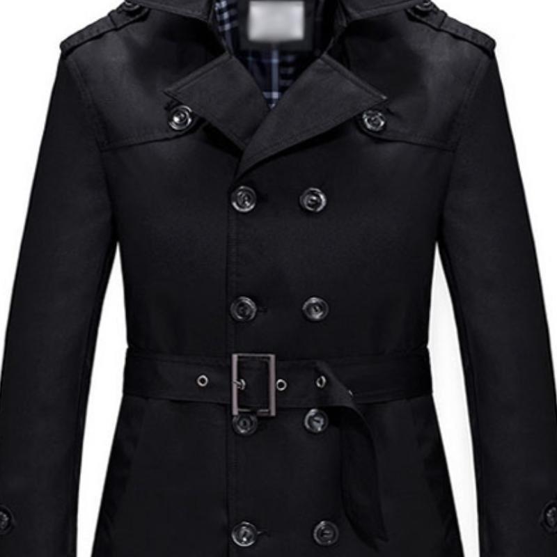 Men's Classic Lapel Double Breasted Slim Fit Belt Mid Length Trench Coat 9261111673016