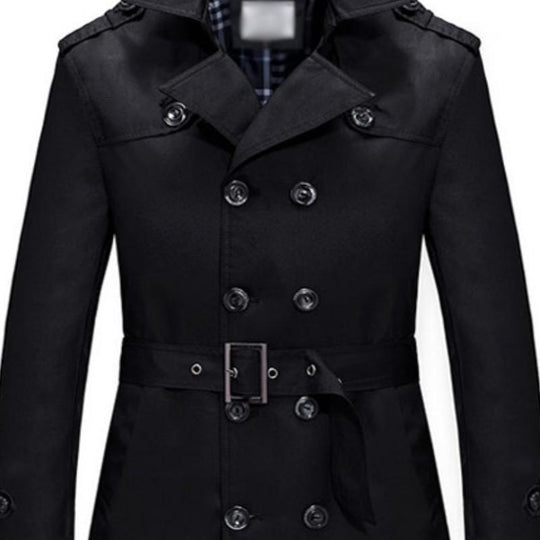 Men's Classic Lapel Double Breasted Slim Fit Belt Mid Length Trench Coat 9261111673016