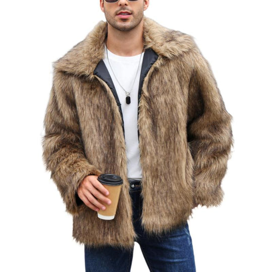 Men's Classic Casual Lapel Short Loose Faux Fur Warm Coat 9261110362296