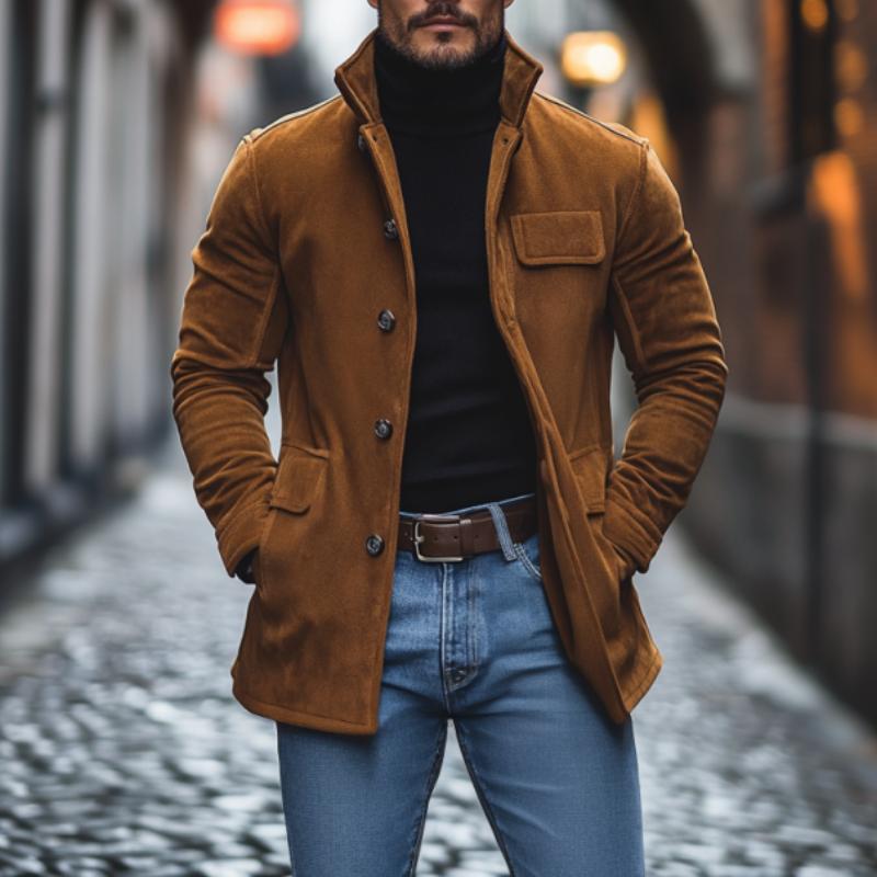 Men's Vintage Lapel Suede Single Breasted Short Coat 9261104660664
