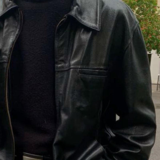Men's Retro Casual Solid Color Lapel Leather Jacket 9261080608952