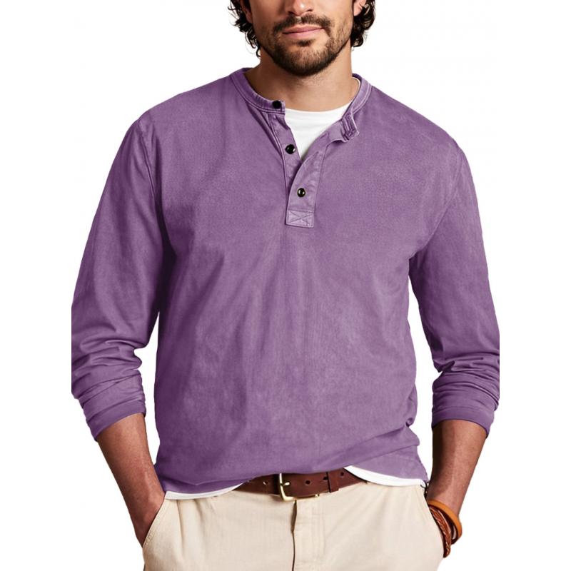 Men's Casual Solid Color Henley Collar Slim Fit Long Sleeve T-Shirt 9261142671544