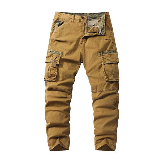 Men's Casual Cotton Washed Colorblock Multi-Pocket Work Pants 9261769654456