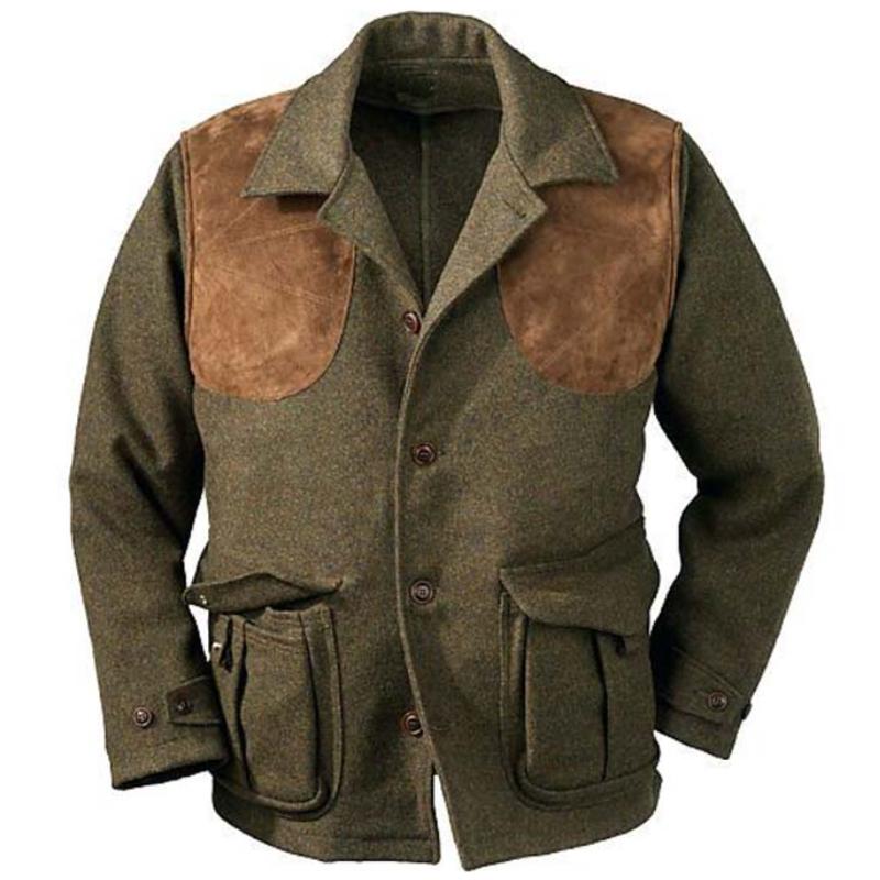 Men's Classic Vintage Casual Stitching Leather Multi-Pocket Wool Jacket 9260834488504