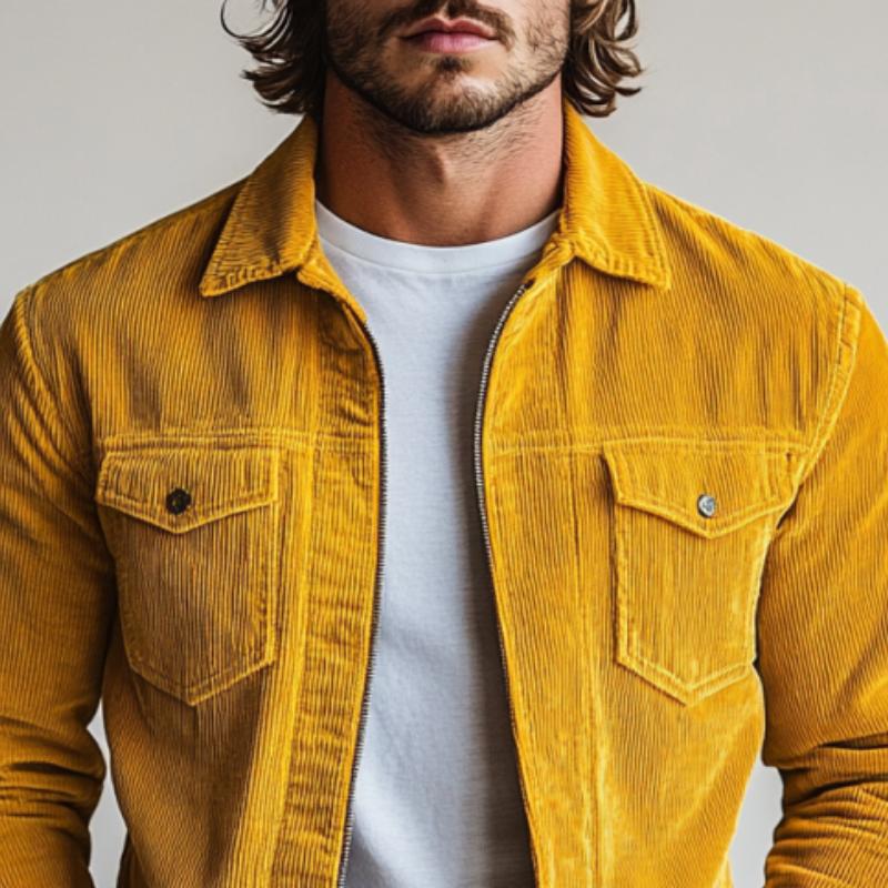 Men's Fashion Corduroy Lapel Double Chest Pockets Jacket 9886816501944
