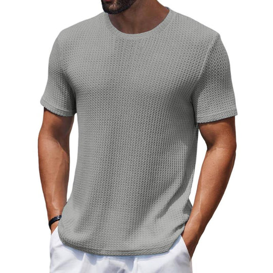 Men's Casual Round Neck Waffle Slim Fit Short Sleeve T-shirt 9261136085176
