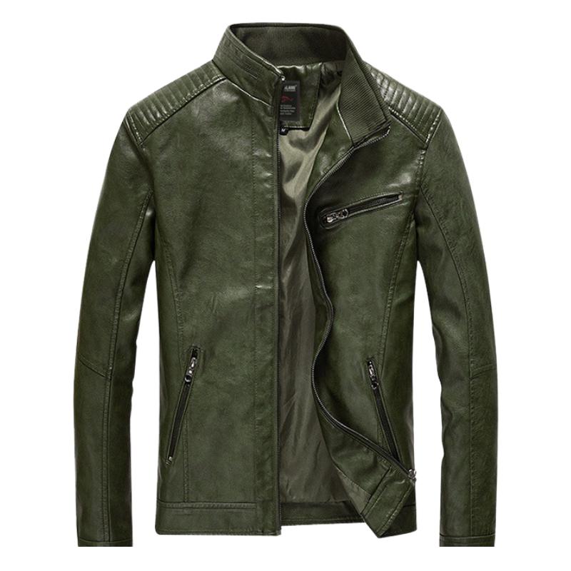 Men's Distressed Stand Collar Leather Jacket 9261095485624