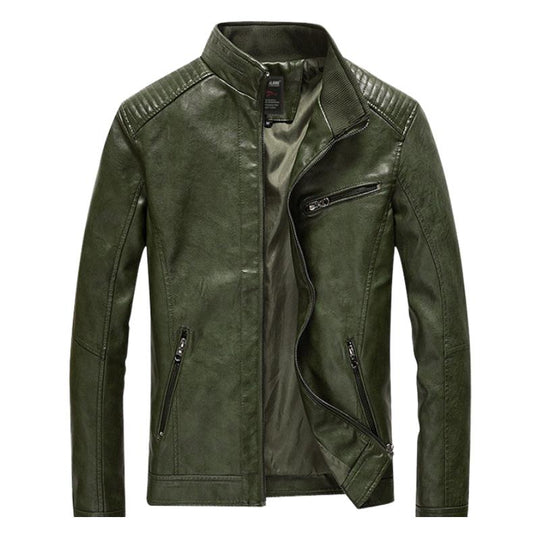 Men's Distressed Stand Collar Leather Jacket 9261095485624