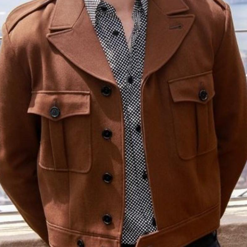 Men's Vintage Wool Blend Peaked Lapel Slim Short Jacket 9879658299576