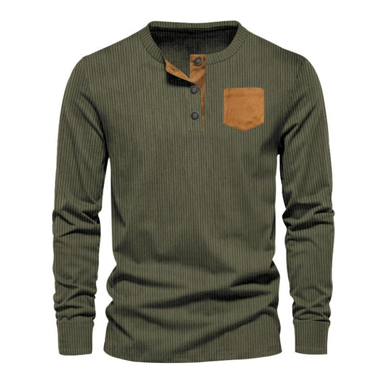 Men's Casual Corduroy Long Sleeve Henley T-Shirt 9261141065912