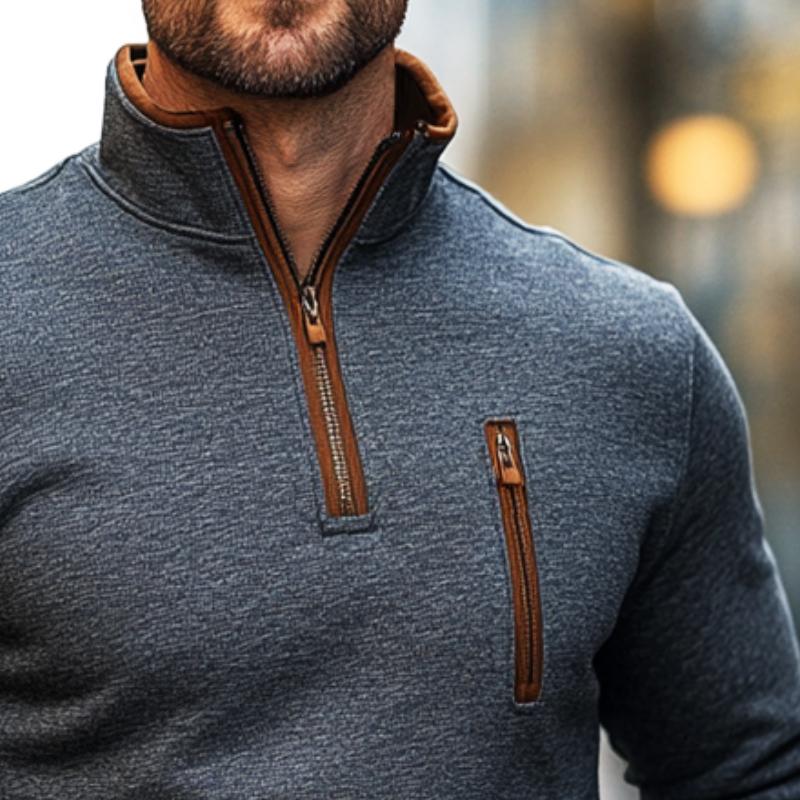 Men's Retro Casual Colorblock Zipper Neck Sweatshirt 9873517445304