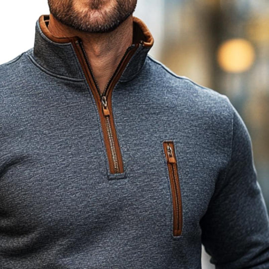 Men's Retro Casual Colorblock Zipper Neck Sweatshirt 9873517445304