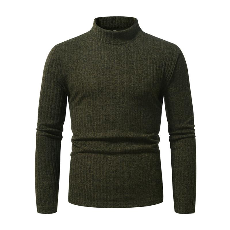 Men's Casual Rib Stripe Half-high Collar Slim Long-sleeved T-shirt 9261144441016