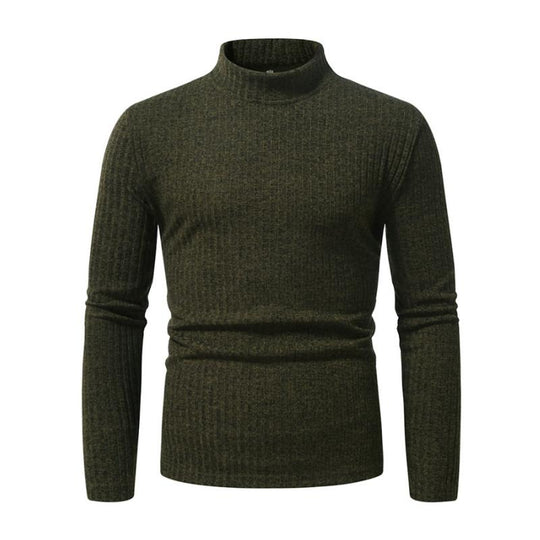 Men's Casual Rib Stripe Half-high Collar Slim Long-sleeved T-shirt 9261144441016