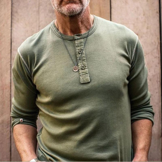 Men's Retro Classic Casual Round Neck Button Cotton Bottoming T-Shirt 9261142016184