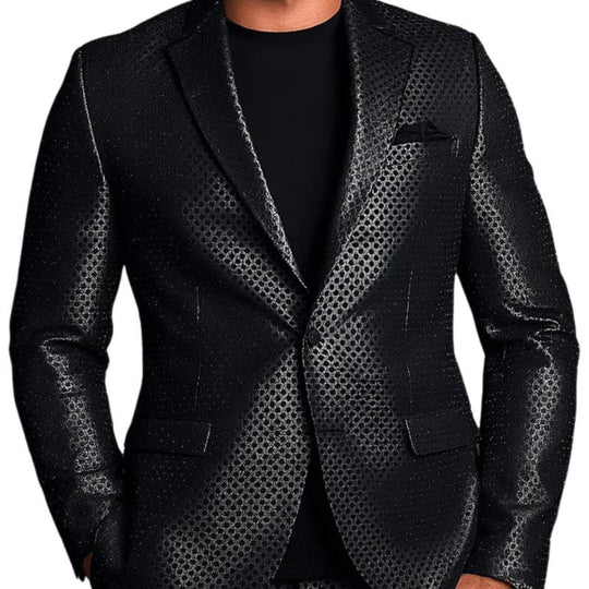 Men's Solid Lapel Single Button Polka Dot Debossed Leather Blazer 9887361237176