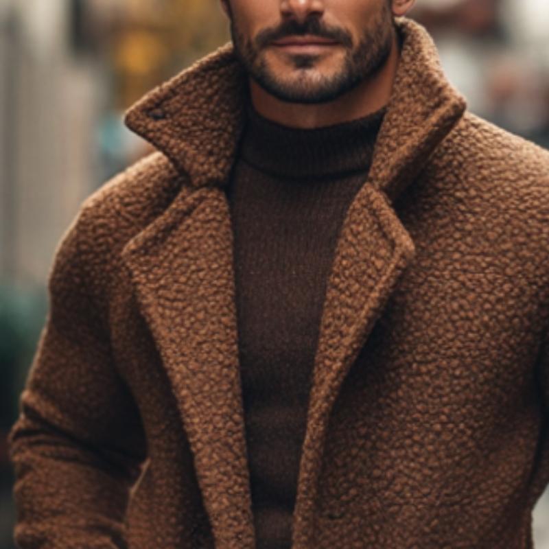 Men's Retro Casual Solid Color Polar Fleece Mid-Length Single-Breasted Coat 9261109772472