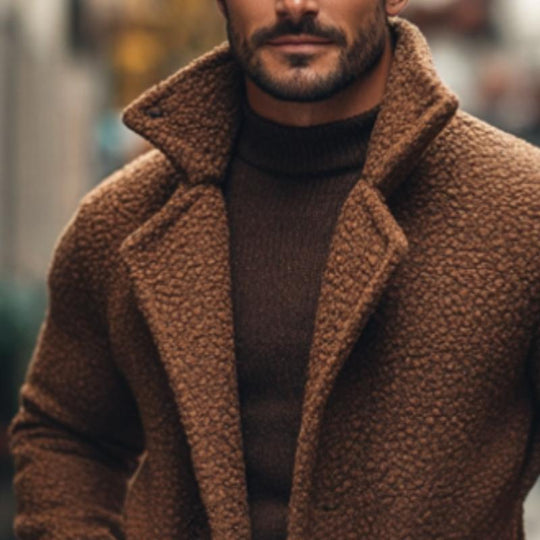 Men's Retro Casual Solid Color Polar Fleece Mid-Length Single-Breasted Coat 9261109772472