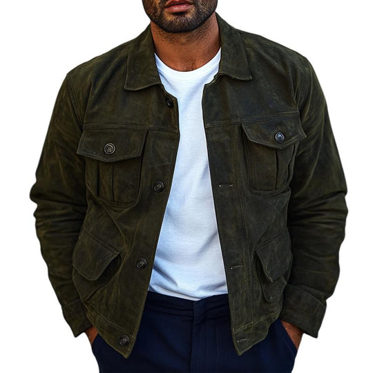 Men's Vintage Dark Green Suede Jacket 9885838147768