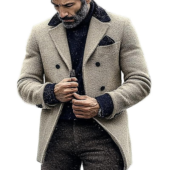 Men's Tweed Notched Lapel Mid-length Coat 9261105545400