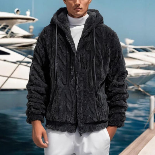 Men's Solid Color Plush Warm Hooded Coat 9261110165688