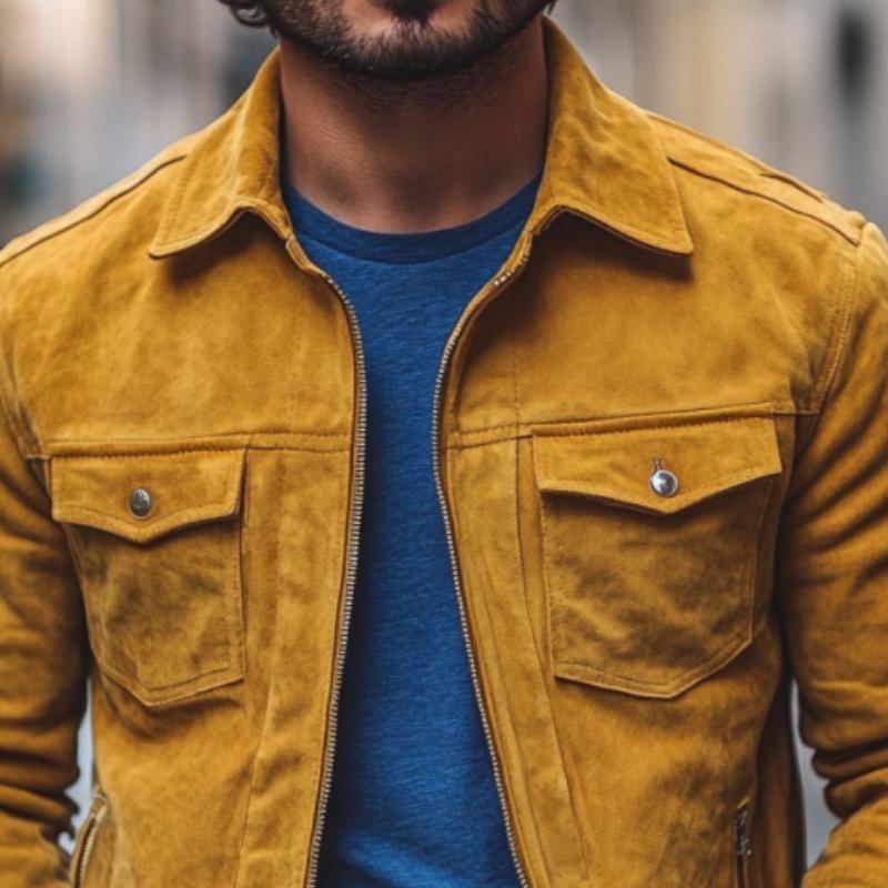 Men's Classic Casual Multi-Pocket Suede Jacket 9888007356600