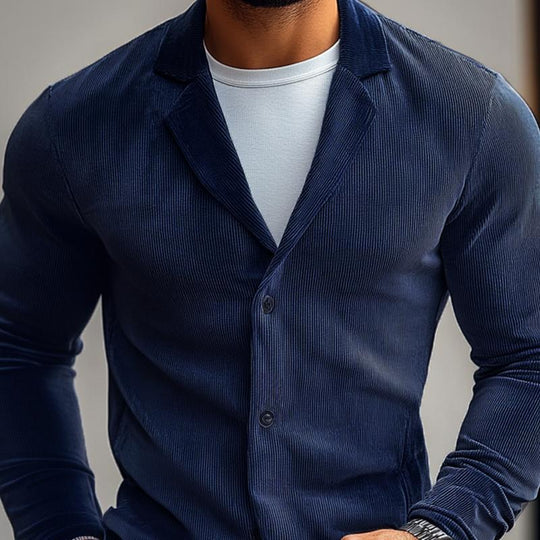 Men's Fashion Solid Color Corduroy Notch Lapel Single Breasted Casual Shirt 9886818664632