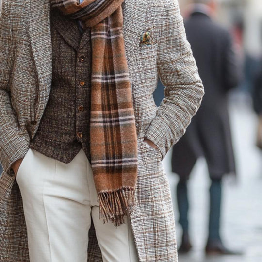 Men's Retro Plaid Printed Woolen Mid-Length Coat 9261110558904