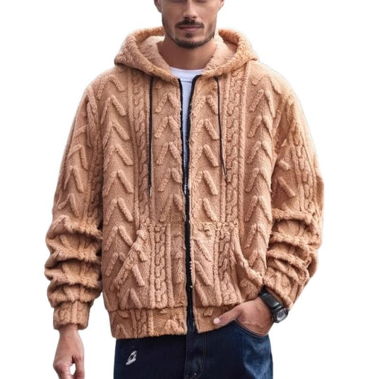Men's Solid Color Plush Warm Hooded Coat 9261110165688