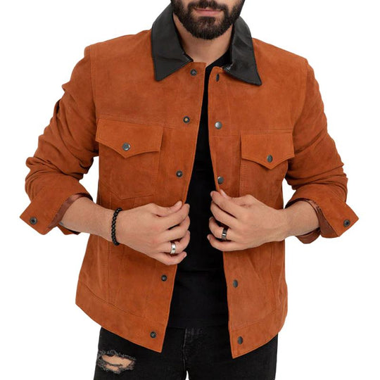 Men's Casual Suede Leather Lapel Single-breasted Slim-fit Jacket 9883353284792