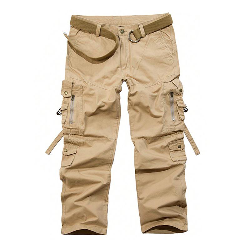 Men's Solid Cotton Multi-pocket Straight Cargo Pants 9261768278200