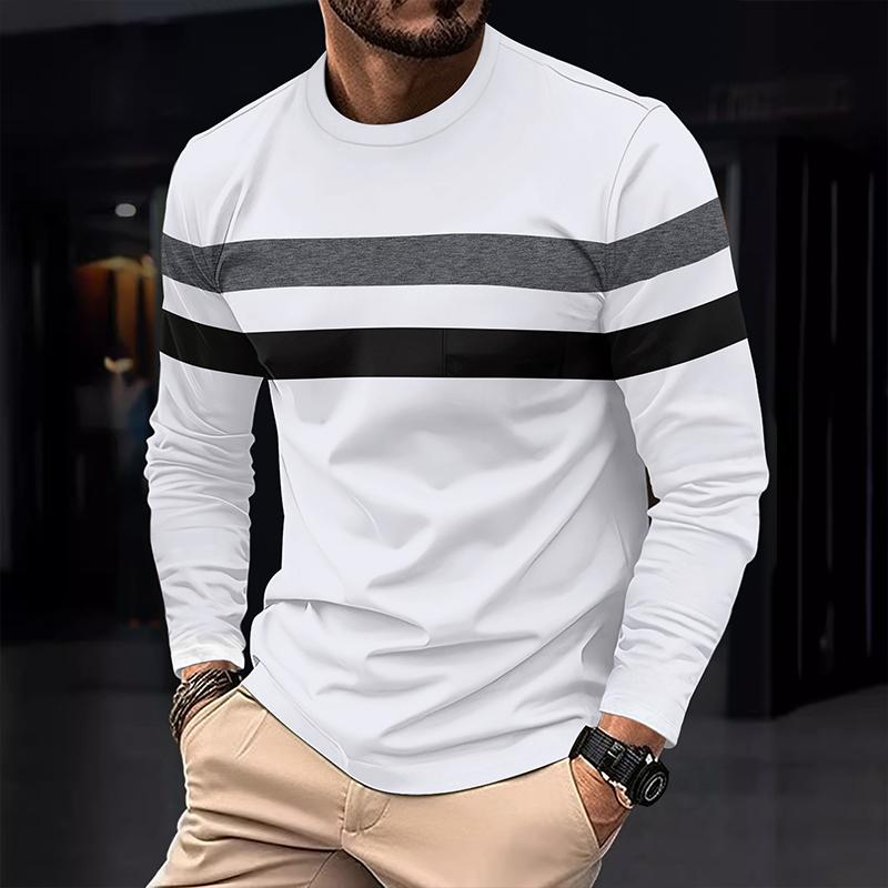 Men's Colorblock Striped Round Neck Long Sleeve Casual T-shirt Dtt25081918