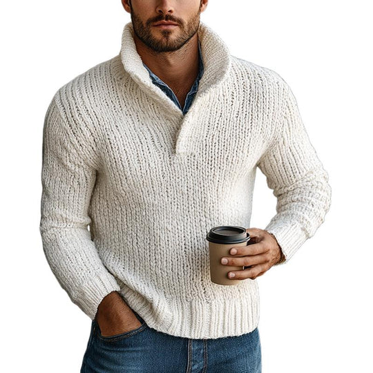 Men's Vintage White Stand Collar Knit Sweater 9885838115000