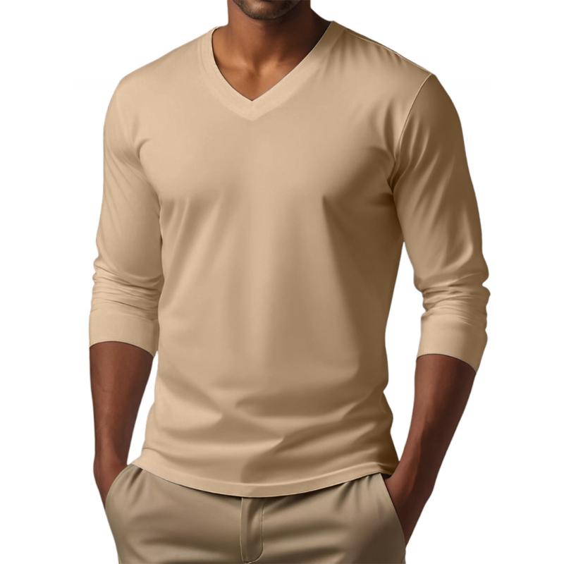Men's Casual V-neck Cotton Blended Slim Fit Long Sleeve T-shirt 9261117997240