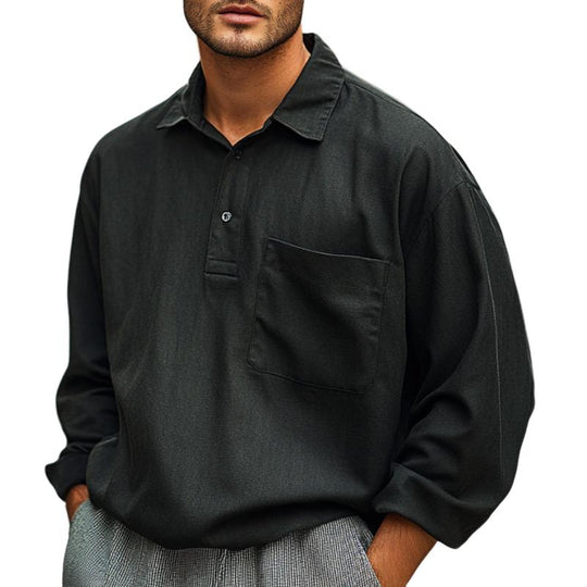 Men's Casual Loose Solid Color Long-sleeved POLO Shirt 9886818336952