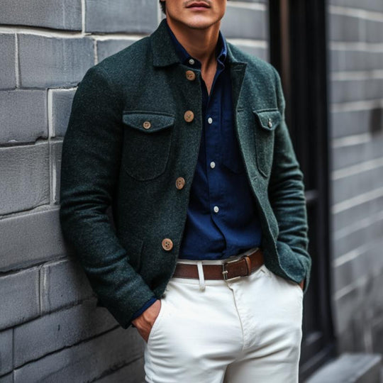 Men's Vintage Wool Blend Lapel Single Breasted Multi-Pocket Jacket 9879658332344