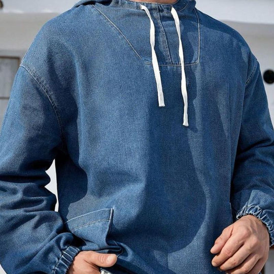 Men's Casual Denim Long Sleeve Hoodie 9883358134456