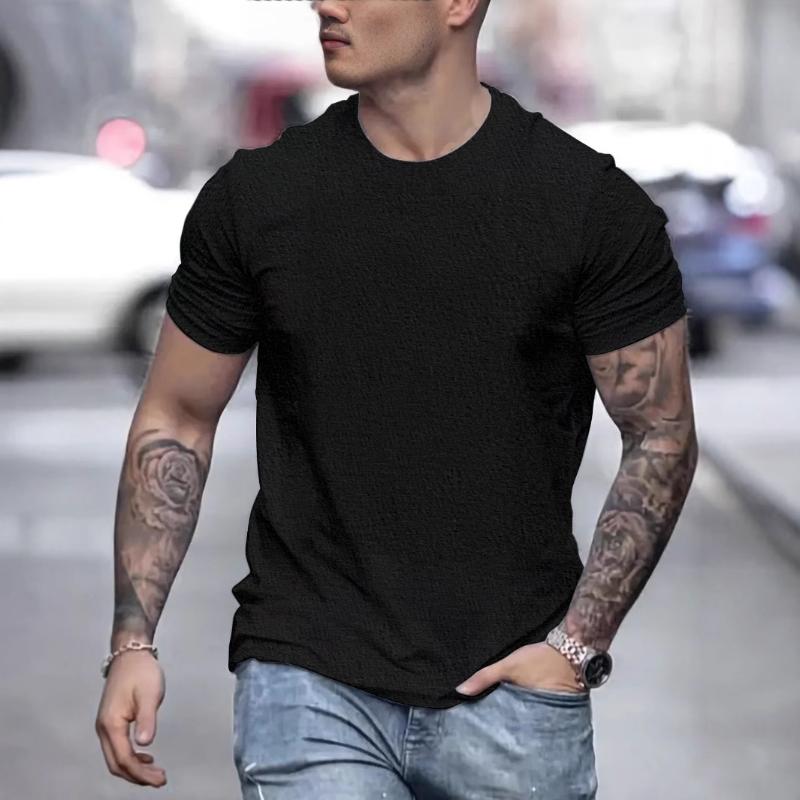 Men's Round Neck Solid Color Casual Short-sleeved T-shirt 9261141164216