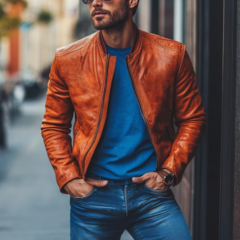 Men's Classic Fashion Casual Slim Fit Leather Jacket 9882787152056