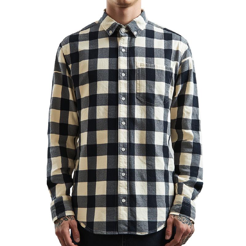 Men's Versatile Lapel Plaid Long Sleeve Shirt 9888004571320