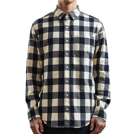 Men's Versatile Lapel Plaid Long Sleeve Shirt 9888004571320