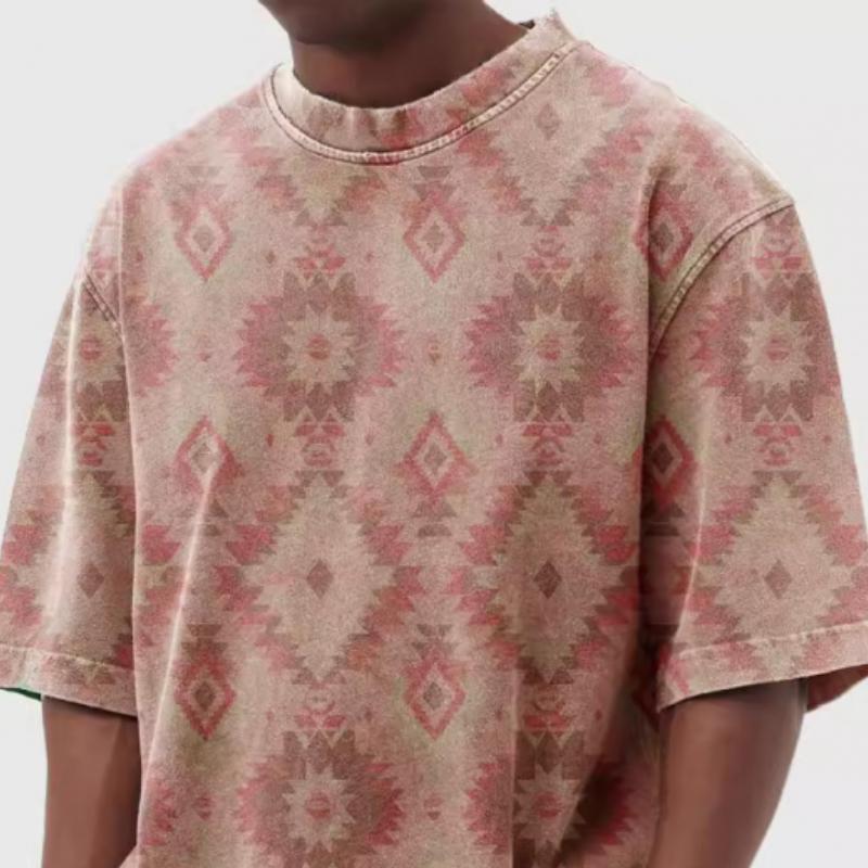 Men's Retro Print Loose Round Neck Short Sleeve T-Shirt 9261136019640
