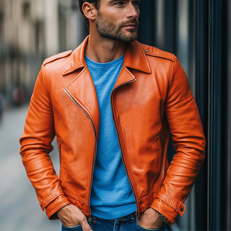 Men's Classic Casual Solid Color Slim Fit Leather Jacket 9882787578040
