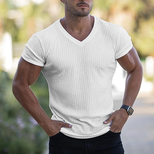 Men's V Neck Short Sleeve Striped T-shirt 9261119701176