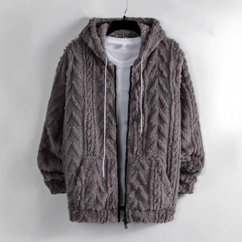 Men's Solid Color Plush Warm Hooded Coat 9261110165688