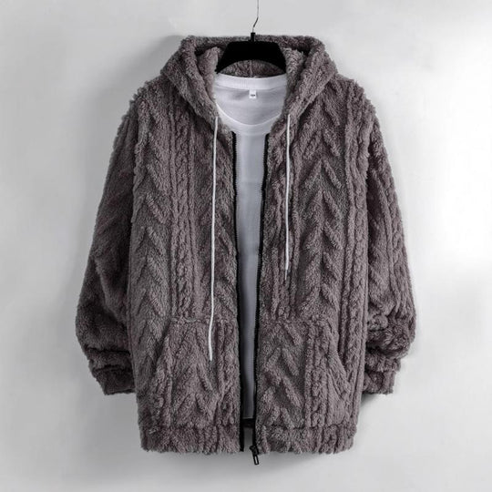 Men's Solid Color Plush Warm Hooded Coat 9261110165688