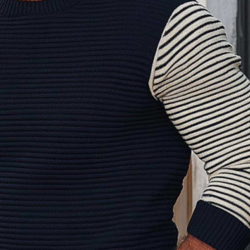 Men's Casual Striped Colorblock Knitted Crew Neck Slim Fit Sweater 9262183743672